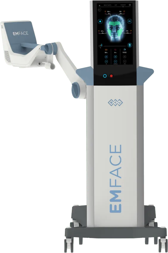 Facial treatment device on a mobile stand for EMface facial toning in Amsterdam